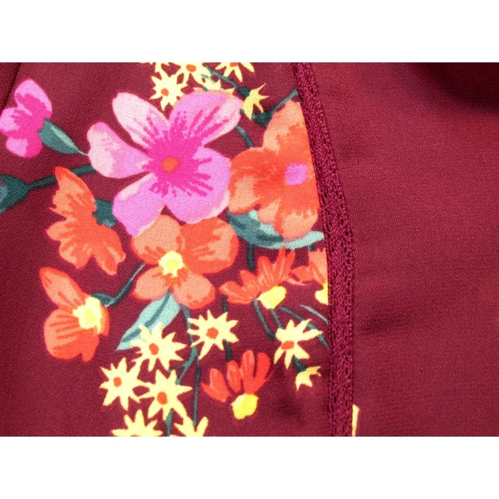 Old Navy Burgundy Floral Tunic Peasant Blouse Womens M V-Neck Boho 339474-02